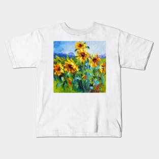 Sunflowers in the wind Kids T-Shirt